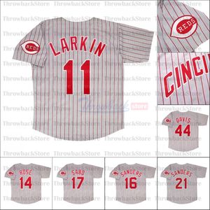 Retro Baseball 1993 1994 and 1996 Home Jersey 11 Barry Larkin 17 Chris Sabo 21 Deion Sanders 44 Eric Davis