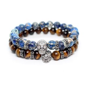 Luxury Tiger Eye Bracelet Steel Skull Bracelets For Men Natural Stone Beads Braclets Pulseras Mens Jewellery Braclet Bracciali Beaded, Stran