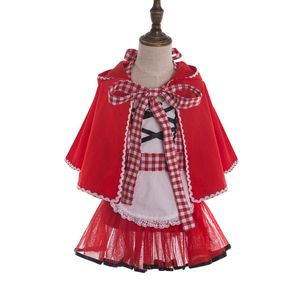 Vestido para meninas roupas infantis roupas conjuntos de crianças meninas menina menino mãe mãe crianças Red Riding Hood traje recém-nascido g1026