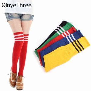 Women Fashion Thigh High Sexy Warm Cotton Over The Knee Socks Striped Activewear Bright Color Long Stockings Casual Sport Y1119