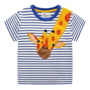 Springen Meter Ankunft Tier Applikation Baby Baumwolle T-Shirts Tops für Jungen Mädchen T-Shirts Sommer Niedliche Streifen Kinder Kleidung 210529