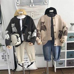 Autumn Kids boys cardigan coat boy sweaters candy-colored 100% cotton Baby girls single-breasted jacket outer wear 211106