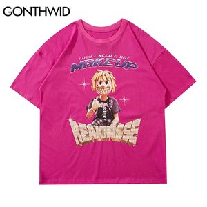 Tshirts hajuku rolig anime tecknad marionett kortärmad mode sommar vilda lösa streetwear bomull mens tee tops 210602