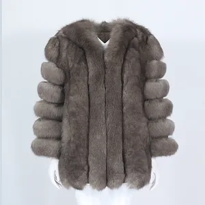 OftBuy Long Winter Jacket Women Real Fur Coat Natural Big Fox Fur Auterwear Stick Warm New Fashion Brand