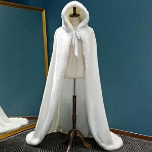 Okładki Kurtki Zimowe Długie Ciepłe Wesele Capes Biała Płaszcz Długość Podłogi Panna Młoda Szal Faux Fur Cape Płaszcz Dorosłych Wrap Bridal