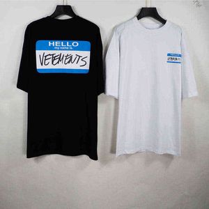 Vetements T shirt "HELLO My name is.VETEMENTS " Letter Printing Loose T shirts For Women men Summer 100% Cotton VTMTops Tee G1229