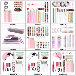 NAK Nail Art kits With rhinestones gem crystal acrylic brush and nails dryer drill dotting pen foil sticker manicure set