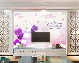壁紙3D壁紙POカスタムリビングルーム壁画紫色のロマンチックな風船絵画ソファテレビの背景壁の背景