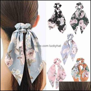 Pony Tails Suports J￳ias J￳ias Fashion Floral Scrunchies Long Ribbon Elastic for Women Hair Sconhas Aessories Drop Sweet Ponytail Band Drop