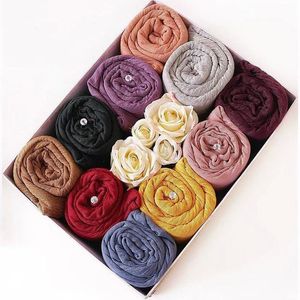 Ethnic Clothing Customize Gift Box Foulard Muslim Crinkle Hijab Scarf Musulman Soft Cotton Headscarf Islamic Long Shawls And Wraps