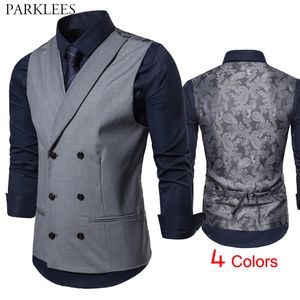 Paisley Floral Impresso Coletes Vestido para Homens Casamento Partido Prom Mens Waistcoat Casual Slim Fit Duplo Homens Breasted Gilet Hombre 210524