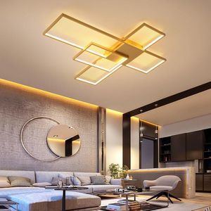 Chandeliers Modern Style Led Chandelier For Living Room Dining Bedroom Kitechen Ceiling Lamp Gold Rectangle Design Remote Control Light