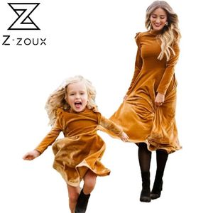 Women Dress Temperament Korean Velvet Ladies es Long Sleeve Ruffles High Waist es Parent Child 210513