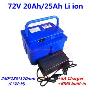 Batteria agli ioni di litio 72v 20Ah 25ah BMS 20s 18650 batteria agli ioni di litio per 72v 2000w 1500w e moto moto sistema solare + caricabatterie 5A