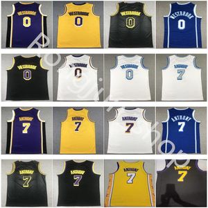 2021 Koszulki do koszykówki Carmelo Anthony 7 Russell Westbrook 0 8 24 Mężczyzna Niebieski Biały Żółty Purpurowy Czarny Kolor 6 James Najwyższej Jakości