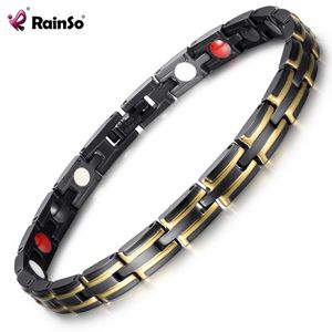 Wholesale link elements resale online - Good Sale Fashion Rainso Brand Health Care Elements Stainless Steel Classic Black Gold Magnetic Bracelet For Woman Link Chain