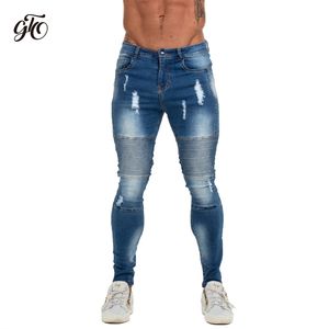 Röhrenjeans, schmale Passform, zerrissene Herrenjeans, große und große Stretch-Jeans in Blau für Herren, Distressed-Jeans mit elastischem Bund zm59