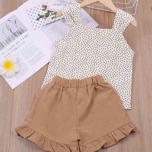 Summer Girl Clothes Suit Set 2Pcs Dot stampato Sling Vest Top + Shorts Abbigliamento per bambini Abiti per bambini 210528