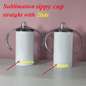 Duas tampas !!! Sublimação 12oz Reta Cup de Sippy Nova Garrafa de Garrafa de Garrafa de Garrafa com Punho Copos de Criança De Aço Inoxidável