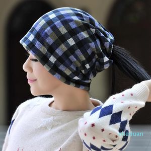 Шапочки с высокой грязной булочкой Beanie с хвостоподобным отверстием лыжи зима теплая модная вязать лыжную крышку черепа для растяжения