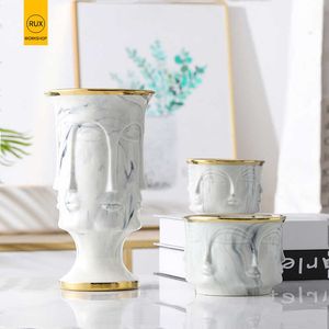 RUX WORKSHOP Nordic Face Shape Designs Marmor Keramik Vase Blumentopf Gold Home Dekoration Zubehör Werkzeuge 210623