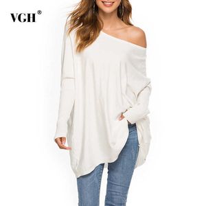 Loose White Women's Sweater O Neck Batwing Long Sleeve One Off Shouder Oversized Casual Pullovers Female Fall Clothing 210531