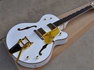 G6120 White Falcon Semi Hollow Body Jazz Electric Guitar Korean Imperial Tuners Gold Sparkle Binding Double F Hole Bigs Tremolo