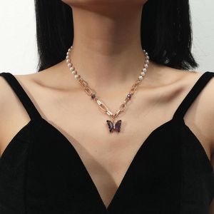 Collares colgantes 2021 Collar de mariposa para mujeres imitación perla Antigua encanto cadena gargantilla fiesta joyería ideas de regalo