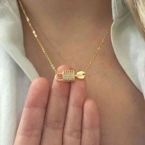 Designer Necklace Luxury Jewelry Crystal Bijoux Femme Lock And Key Pendant Women Kolye Fashion Gold Color Stainless Steel Ketting Boho Colla