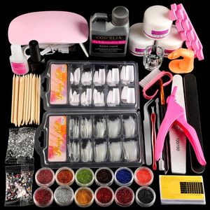 Großhandel Acryl-Nagel-Kit mit UV-LED-Lampe Full Manicure Set Kunstwerkzeuge Pulver Flüssigkeit Glitzer Alles für Kits
