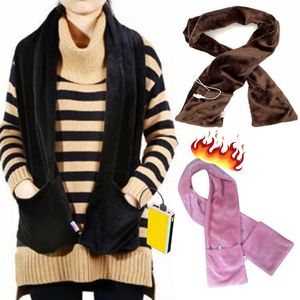 Scarves USB Heated Winter Scarf Men And Women Short Plush Shawl Smart Heating Solid Color With Hand Warmer Pocket