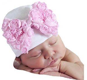Nyfödda barn hattar stor båge spädbarn stripe mjuk stickning hatt gullig spets bowknot baby girls vinter höst varm beanie keps kbh120