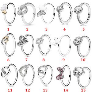 Designer-Schmuck, Ehering aus 925er-Silber, passend für Pandora-Herz, funkelnder Tropfenring, eleganter, romantischer Zirkonia-Diamant-Stil, Ringe, Geburtstagsgeschenk für Damen