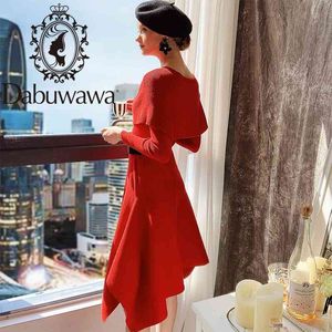 Dabuwawa Sweet Mermaid Dress Women Autumn Winter Long Sleeve O-Neck Solid Elegant Fit and Flare Knit Dress Ladies DT1DDR002 210520