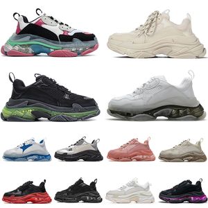 2021 Toppkvalitetsplattform Sneakers Triple S för Casual Dad Sko Män Kvinnor Platt 17FW Paris Vit Svart Beige Luxurys Designers Skor Storlek 36-45