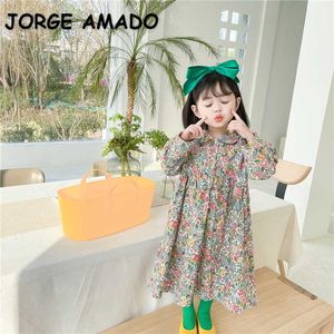 Korean Style Spring Girls Floral Peter Pan Collar Princess Dresses Children Clothes E6025 210610