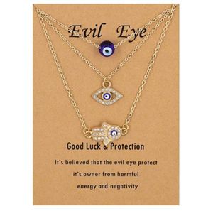Evil and Hamsa Necklaces Turkish Blue Eye Hand Pendant Necklace 3pcs Lucky Protection Jewelry Gift for Women Girls