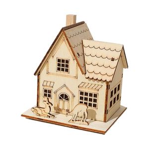 Christmas Decorations K3NA Mini Glowing Wooden House Led Light Ornament Church Elk Design For Home Village Farmhouse Decoration Xmas Table