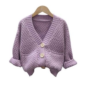 Outono meninas malha camisola crianças roupas de confecção de malhas baby cardigan crianças roupas crianças casacos de moda jaqueta sólida 211106