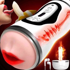 Automatic Powerful Cup Heating Sucking Male Masturbator Double Hole Anal Vagina Vibration Adult Masturbation Device