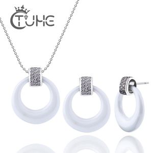 Ohrringe Halskette 50% Rabatt auf Kostüm Schmuck Set Schwarz Weiß Keramik Hochzeit Zubehör Ohrring Für Frauen Mode Bisuteria