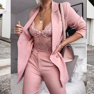 Abiti da donna rosa pallido Abiti da ballo con risvolto per smoking da donna Due pezzi Blazer da sera formale Giacca con un bottone e pantaloni