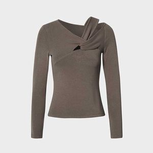 Long Sleeve Slim Bodycon T-shirt Women Solid Asymmetrical Tops Elegant Office Lady Japanese Female Casual Pullover 13A132 210525