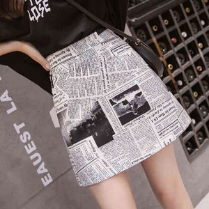 Vintage High Qualtiy Newspaper Letter Print Skirts Women's 2021 Summer Elegant High Waist Pencil Skirt Faldas Mujer Moda X0428