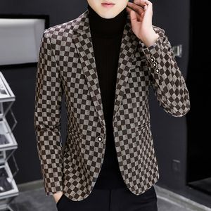 Jaqueta Masculina Outono Inverno Novo Luxo Moda Personalidade Terno Ajuste Lazer Conforto Clássico Xadrez Moda Britânica Blazer Casaco