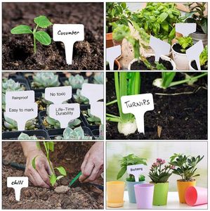 Trädgårdsmaterial Vattentät Växtplattor Plast T-typ Taggar Markörer Nursery Gardening Label Seedling Patio Lawn Tool RH1783