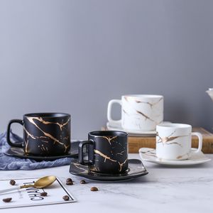 Marmor Japanese Black White and Saucer Box. Glas, sätta guld kaffekopp mugg