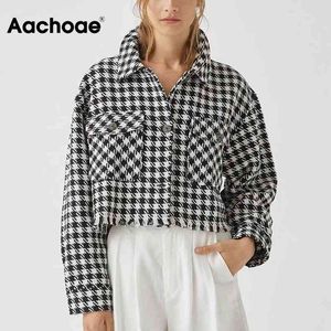 AACHOAE 새로운 도착 Houndstooth 재킷 여성 세련된 술 포켓 코트 레이디 Batwing 긴 소매 느슨한 탑승 탑재 210413