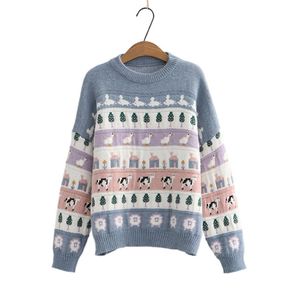 Niedliche Cartoon Tier Stickerei Frauen Pullover Kawaii Lose Harajuku Kleidung Für Langarm Sweet Style Gestrickte Pulloer 210922