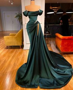 Party Sukienki Sexy Długie Satynowe Bez Rękawów Teal Teal Green Prom Zroszony Mermaid Gorset Powrót Wysokiej Szczeliny Abendkleid Rates De Soirée Dla Kobiet